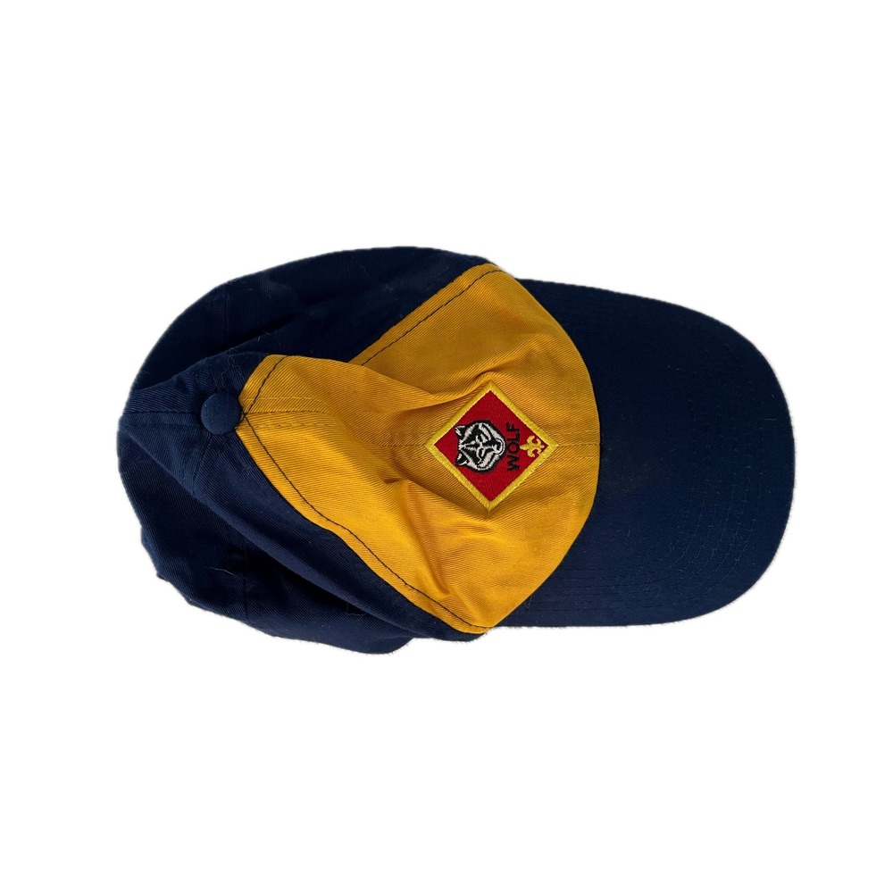 Vintage Boy Scouts of America Wolf Cub Scout Uniform Hat Navy Yellow Cap S/M